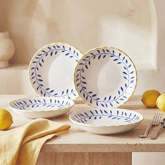 Limon 20 cm 4'lü Porselen Çukur Tabak Seti - 1