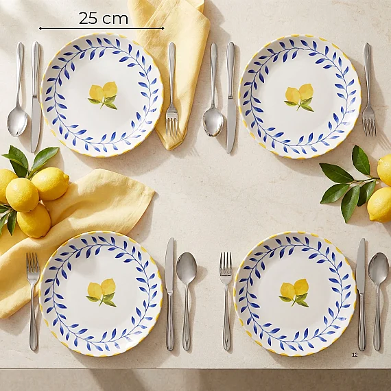 Limon Desenli 25 cm 4'lü Porselen Servis Tabağı Seti - 2