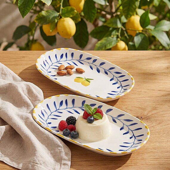 Limon Desenli 2'li 24 cm Porselen Kayık Tabak Seti - 1