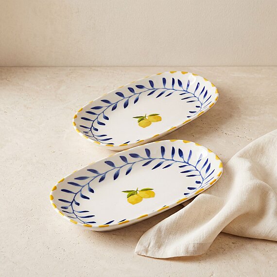 Limon Desenli 2'li 24 cm Porselen Kayık Tabak Seti - 2