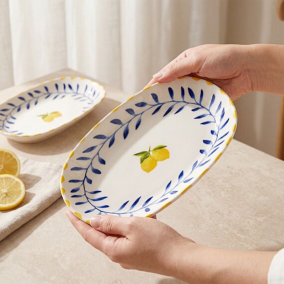 Limon Desenli 2'li 24 cm Porselen Kayık Tabak Seti - 3