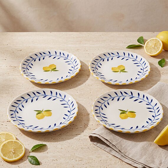 Limon Desenli 4'lü Porselen Tatlı Tabağı Seti 17 cm - 1