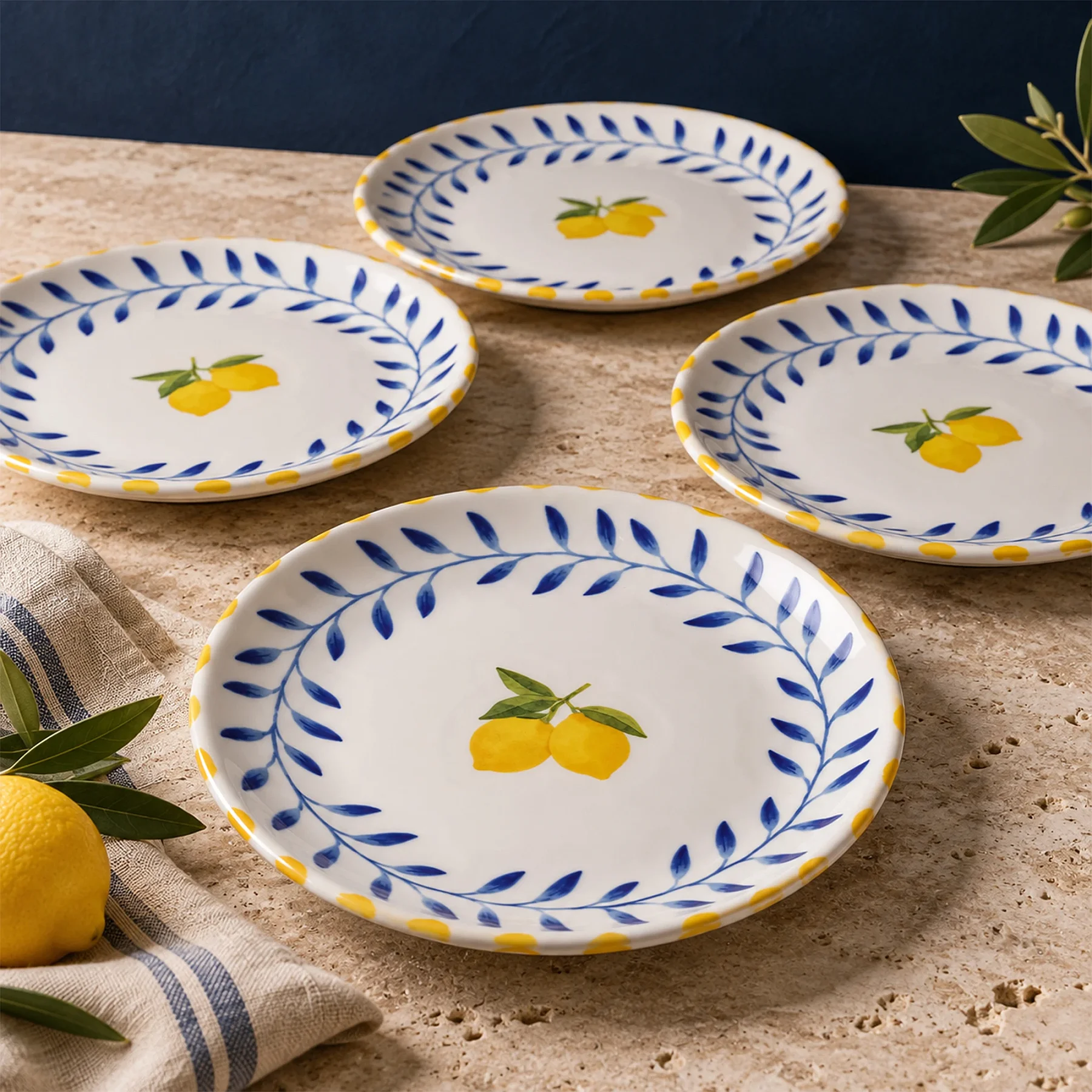 Limon Desenli 4 Kişilik 21 cm Porselen Düz Tabak Seti - 1