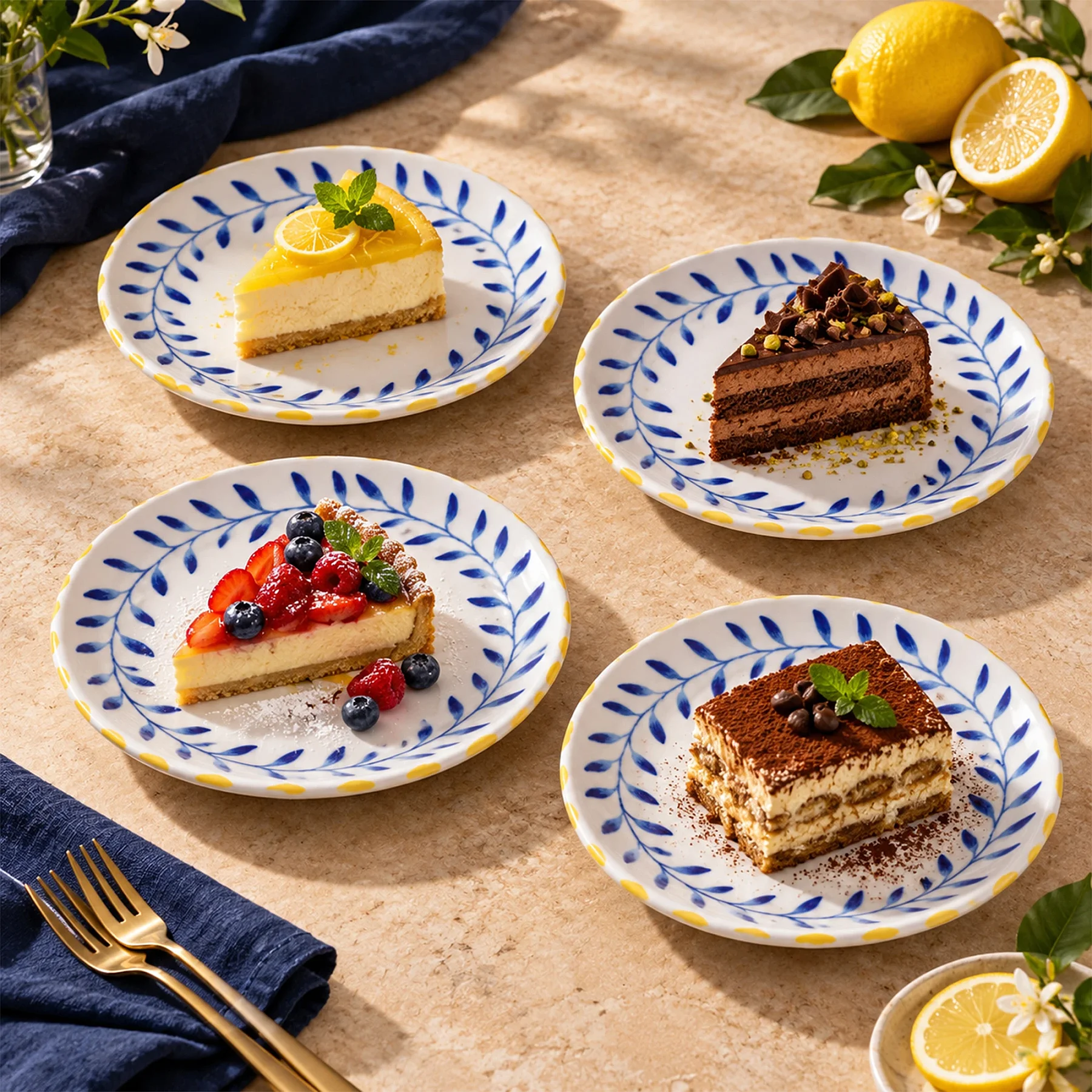 Limon Desenli 4 Kişilik 21 cm Porselen Düz Tabak Seti - 2