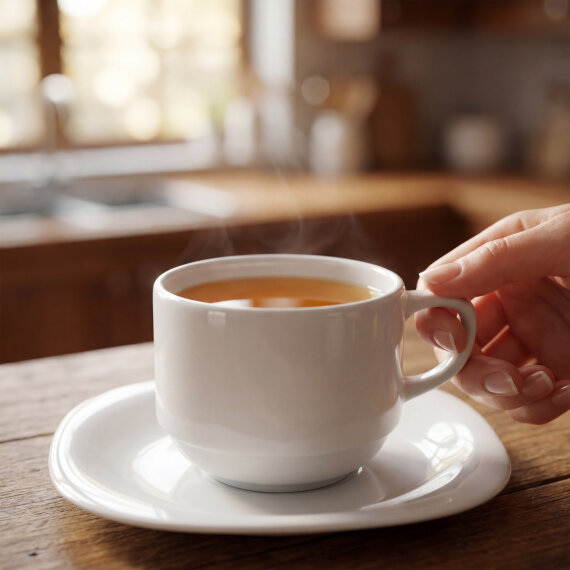 Mars 2 Parça Tek Kişilik Çay Fincanı ve Tabağı - Beyaz - 1