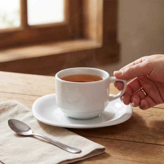 Mars 2 Parça Tek Kişilik Çay Fincanı ve Tabağı - Beyaz - 2