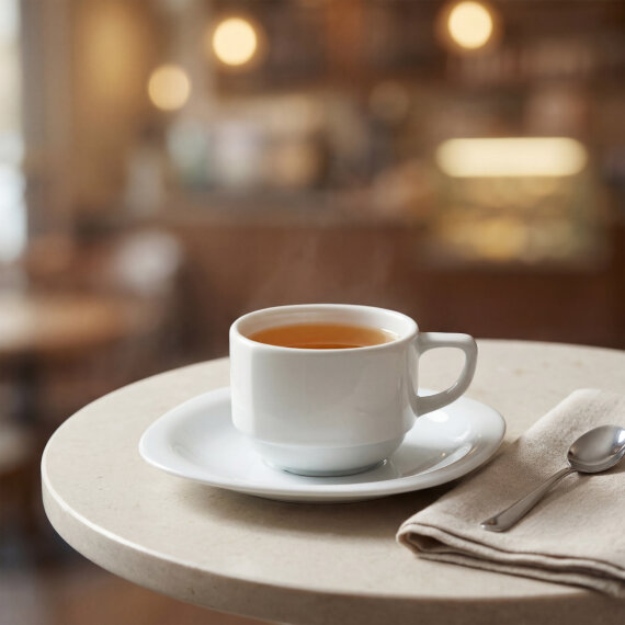 Mars 2 Parça Tek Kişilik Çay Fincanı ve Tabağı - Beyaz - 3