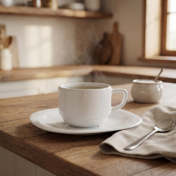 Mars 2 Parça Tek Kişilik Çay Fincanı ve Tabağı - Beyaz - 5