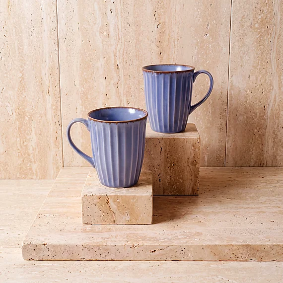 Mavi Rölyef Desenli 2'li Porselen Mug Seti - 1