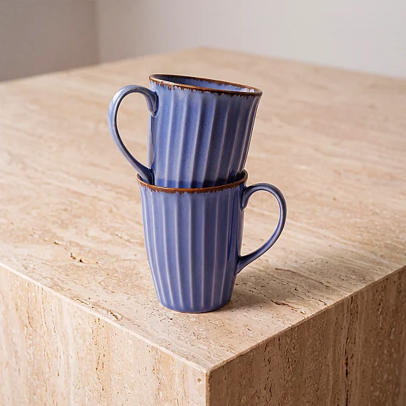 Mavi Rölyef Desenli 2'li Porselen Mug Seti - 5