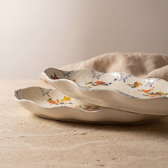 Nesrin Çiçek Desenli 24 cm 2'li Porselen Kayık Tabak Seti - 3
