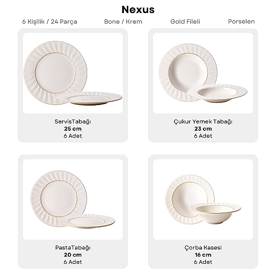 Nexus Yaldızlı 24 Parça 6 Kişilik Yemek Takımı - 6