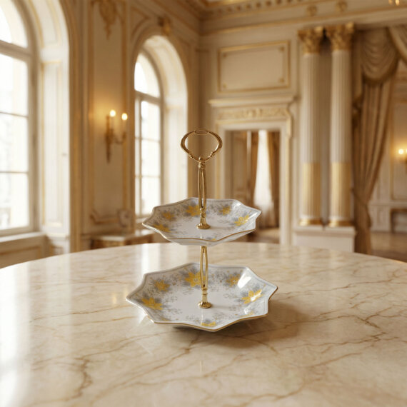 Özel Tasarım El Dekoru Yıldız Şekilli İki Katlı Dekoratif Sunumluk Kurabiyelik - 1