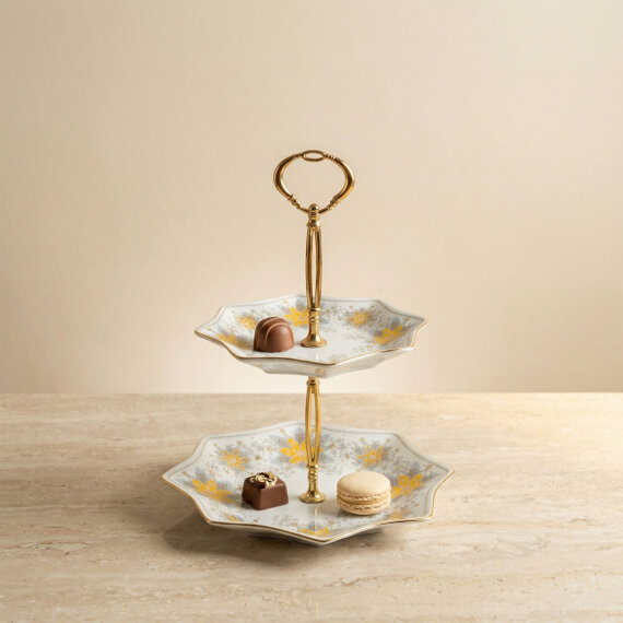 Özel Tasarım El Dekoru Yıldız Şekilli İki Katlı Dekoratif Sunumluk Kurabiyelik - 2