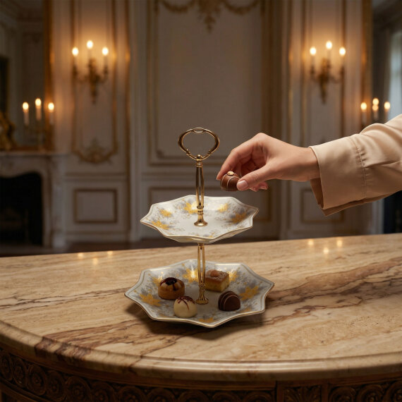 Özel Tasarım El Dekoru Yıldız Şekilli İki Katlı Dekoratif Sunumluk Kurabiyelik - 3