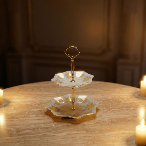 Özel Tasarım El Dekoru Yıldız Şekilli İki Katlı Dekoratif Sunumluk Kurabiyelik - 5