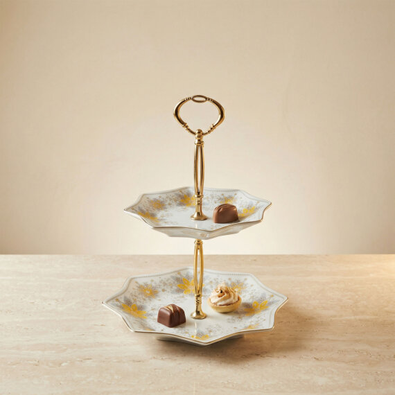 Özel Tasarım El Dekoru Yıldız Şekilli İki Katlı Dekoratif Sunumluk Kurabiyelik - 6