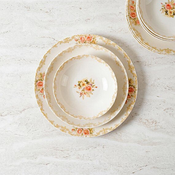 Pembe Vintage Çiçek Desenli 12 Parça 4 Kişilik Yemek Takımı - 4