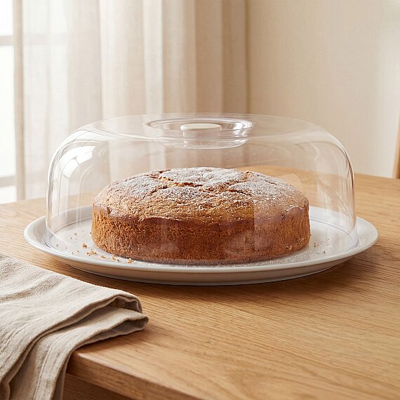 Porselen Tabaklı Fanuslu Kek Saklama Kabı 30 cm - 1