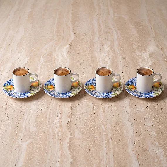 Portakal Desenli 4 Kişilik Kahve Fincanı Takımı - 3
