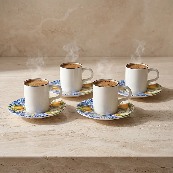 Portakal Desenli 4 Kişilik Kahve Fincanı Takımı - 5