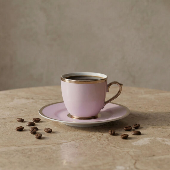 Presıdent El Dekoru Tek Kişilik Platin Porselen Çay Fincanı Takımı Lila 170 cc - 5