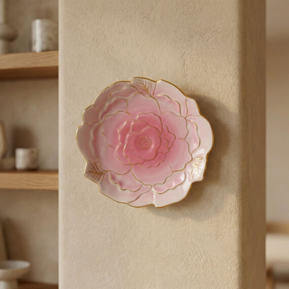 Rose Premium Altın Yaldızlı Çiçek Şekilli Dekoratif Porselen Tabak 21 cm - 2