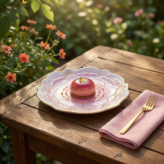 Rose Premium Altın Yaldızlı Çiçek Şekilli Dekoratif Porselen Tabak 21 cm - 4