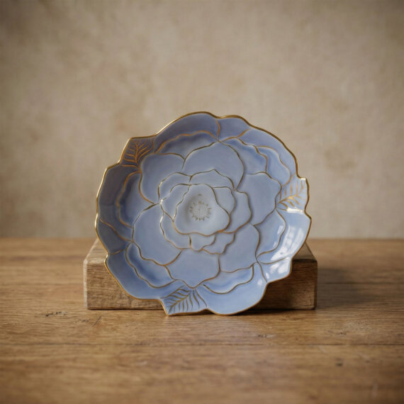 Rose Premium El Dekoru Dekoratif Porselen Tabak 21 cm Mavi - 1
