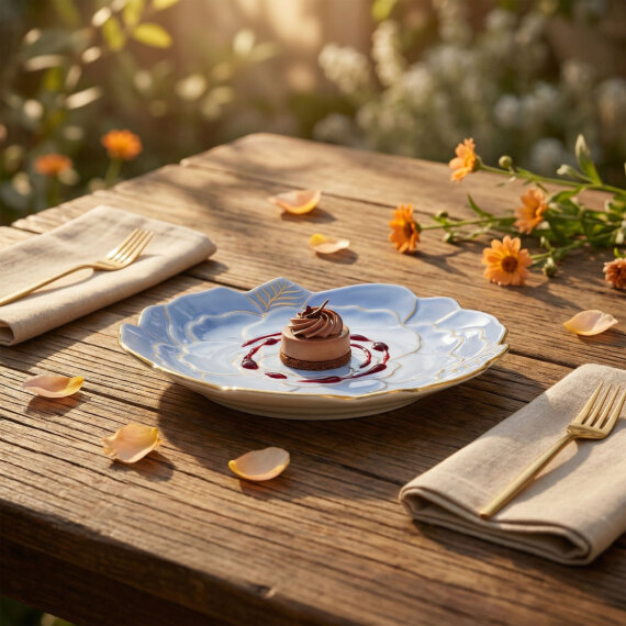 Rose Premium Hand Made Dekoratif Porselen Tabak 21 cm Mavi - 4