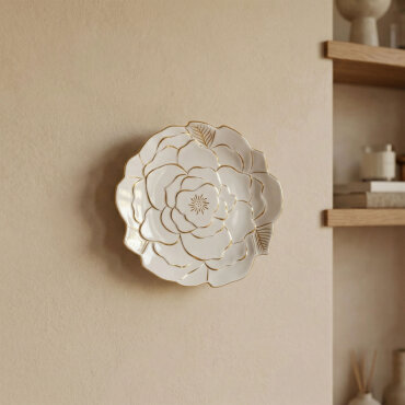 Rose Premium Altın Yaldızlı Çiçek Şekilli Dekoratif Porselen Tabak 21 cm - GÜRAL PORSELEN