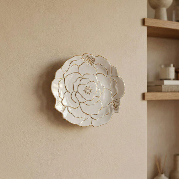 Rose Premium Altın Yaldızlı Çiçek Şekilli Dekoratif Porselen Tabak 21 cm - 1