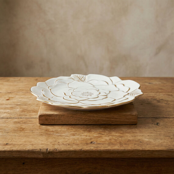 Rose Premium Altın Yaldızlı Çiçek Şekilli Dekoratif Porselen Tabak 21 cm - 3