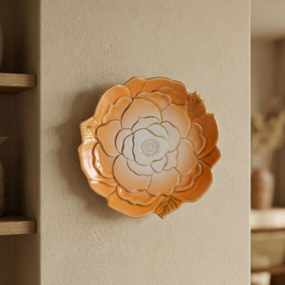 Rose Premium El Dekoru Dekoratif Porselen Tabak 21 cm Turuncu - 1