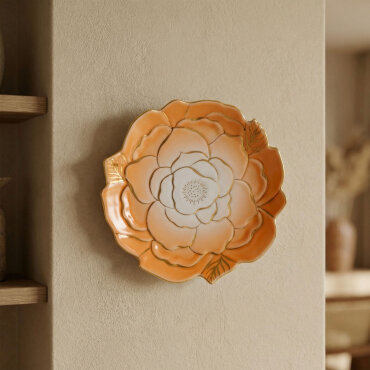 Rose Premium Hand Made Altın Yaldızlı Çiçek Şekilli Dekoratif Porselen Tabak 21 cm Turuncu - GÜRAL PORSELEN