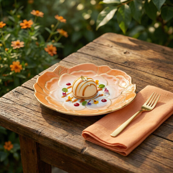 Rose Premium Hand Made Dekoratif Porselen Tabak 21 cm Turuncu - 5