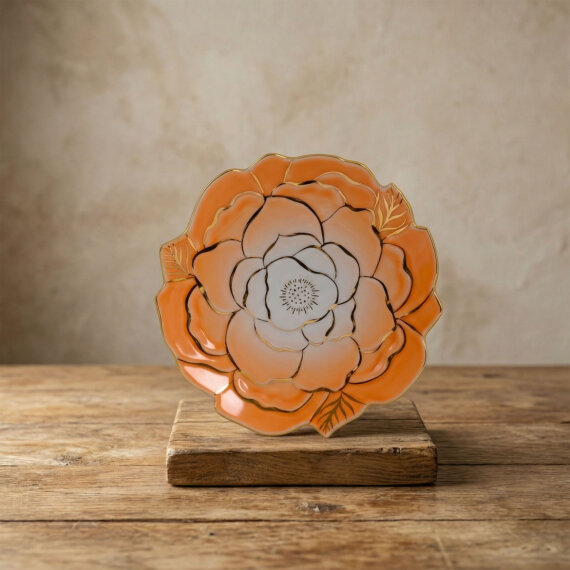 Rose Premium Hand Made Dekoratif Porselen Tabak 21 cm Turuncu - 6