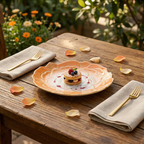 Rose Premium Hand Made Dekoratif Porselen Tabak 21 cm Turuncu - 3