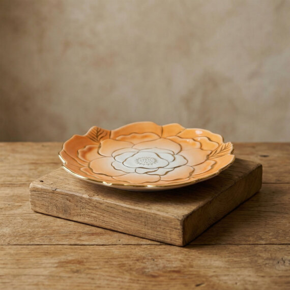 Rose Premium Hand Made Dekoratif Porselen Tabak 21 cm Turuncu - 7