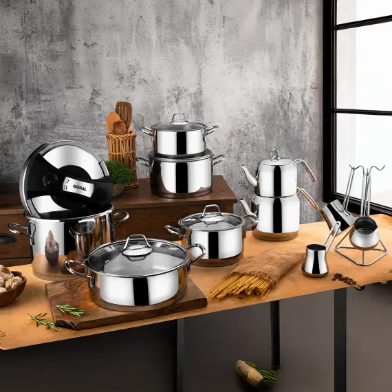 Saray 18 Parça Metal Kulplu Çelik Tencere Takımı Mk - 1