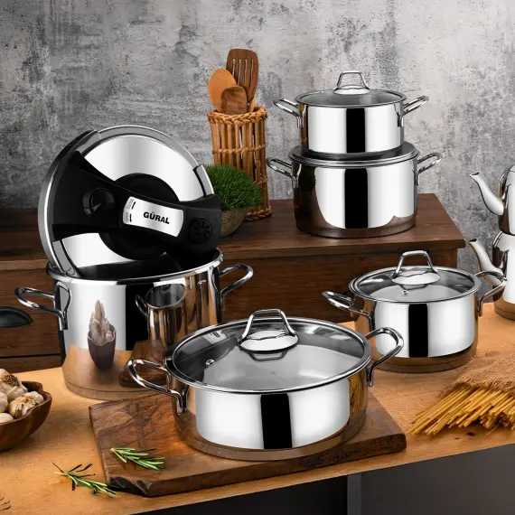 Saray 18 Parça Metal Kulplu Çelik Tencere Takımı Mk - 2