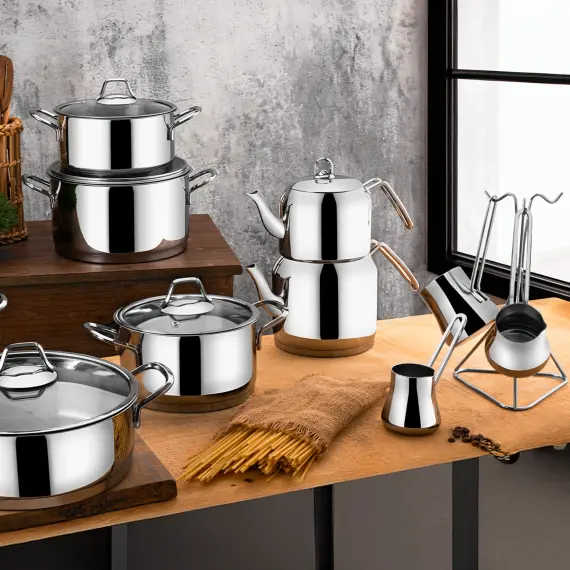 Saray 18 Parça Metal Kulplu Çelik Tencere Takımı Mk - 3