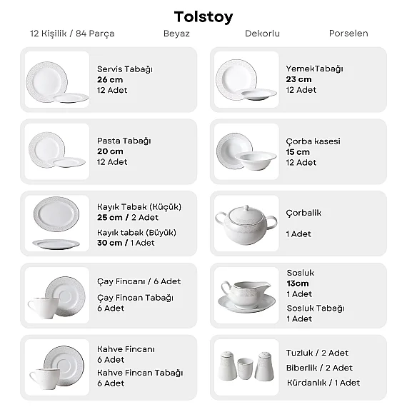Güral Porselen Tolstoy 84 Parça 12 Kişilik Yemek Takımı - 5