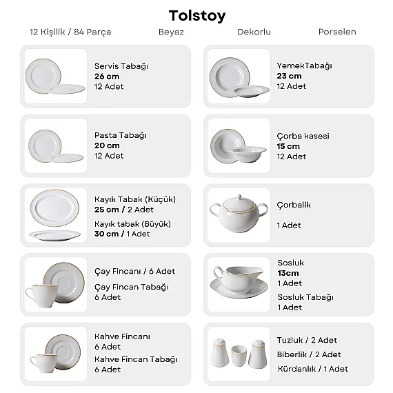 Güral Porselen Tolstoy 84 Parça 12 Kişilik Yemek Takımı 5614 - 5