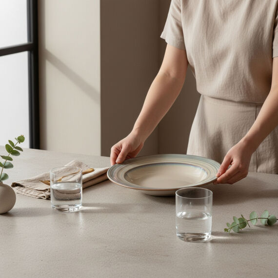 Valeron 6 Adet 22 Cm Çukur Yemek Tabağı Reaktif Agate 969 - 1