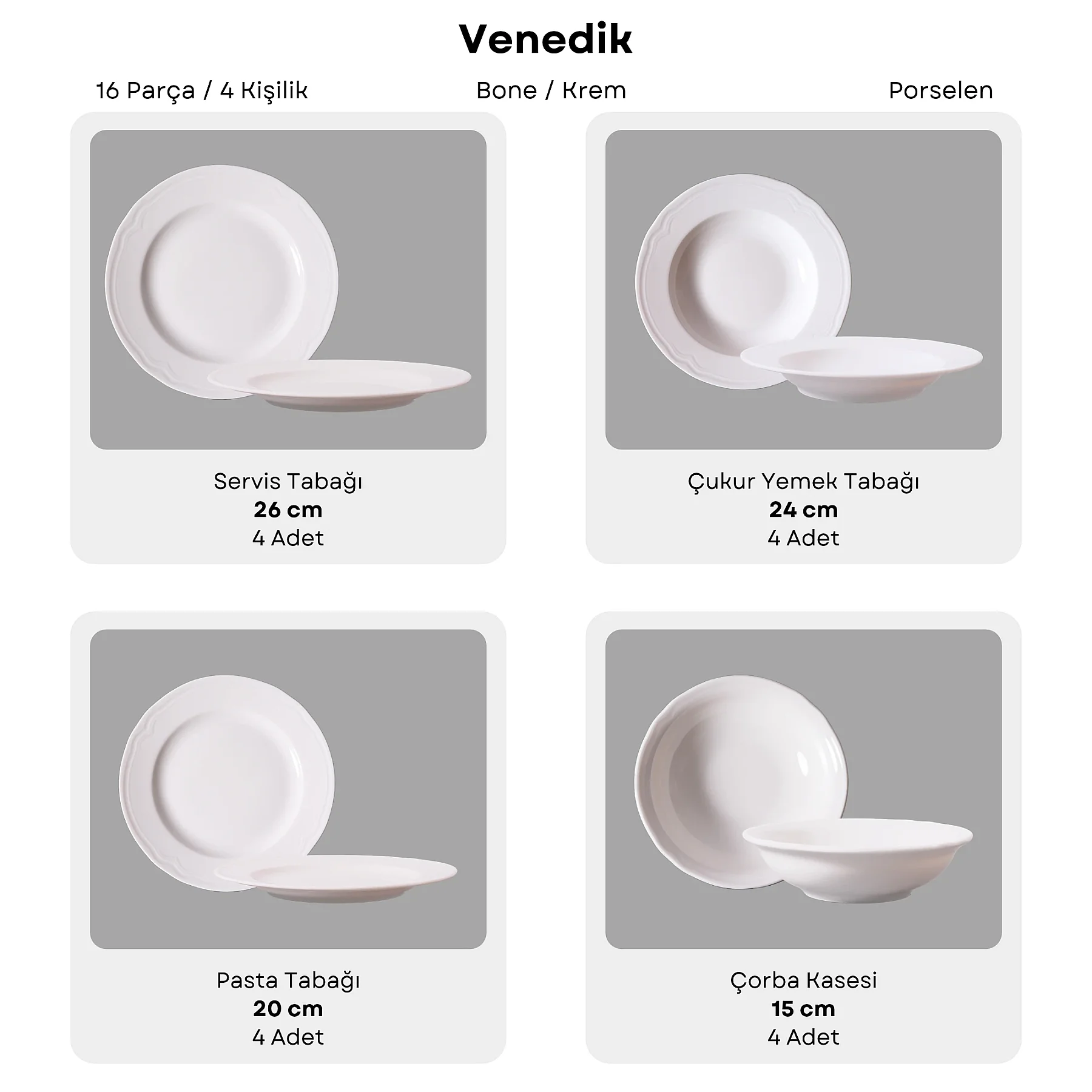 Venedik 16 Parça 4 Kişilik Porselen Yemek Takımı - 6