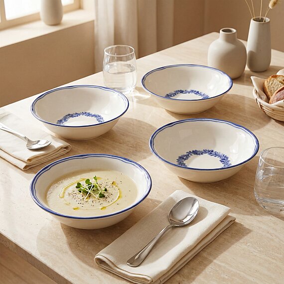 Yaprak Desenli 14 cm 4'lü Porselen Çorba ve Salata Kasesi Seti - 3