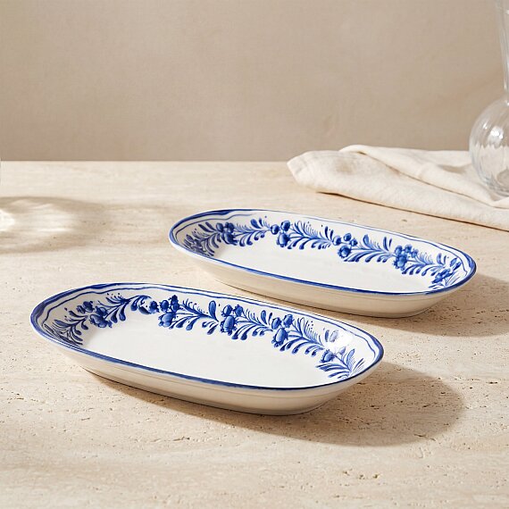 Yaprak Desenli 24 cm 2'li Porselen Kayık Tabak - 3