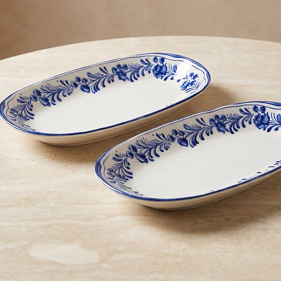 Yaprak Desenli 24 cm 2'li Porselen Kayık Tabak - 5