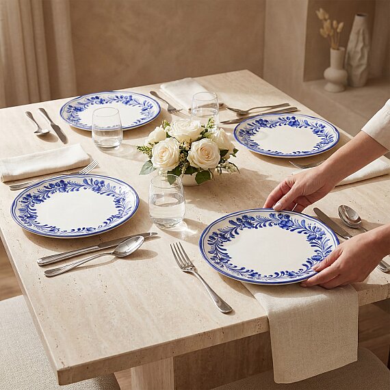 Yaprak Desenli 25 cm 4'lü Düz Servis Tabağı - 2